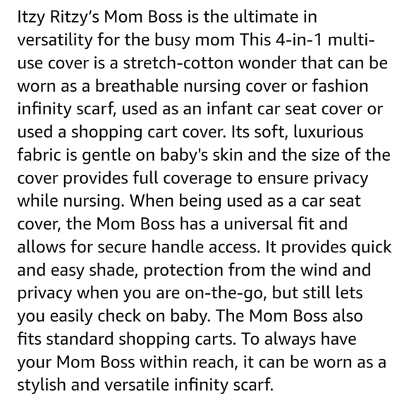Itzy Ritzy 4-in-1 Mom Boss Nursing Cover/ Car Seat Cover/ Scarf Black & … - Picture 14 of 14
